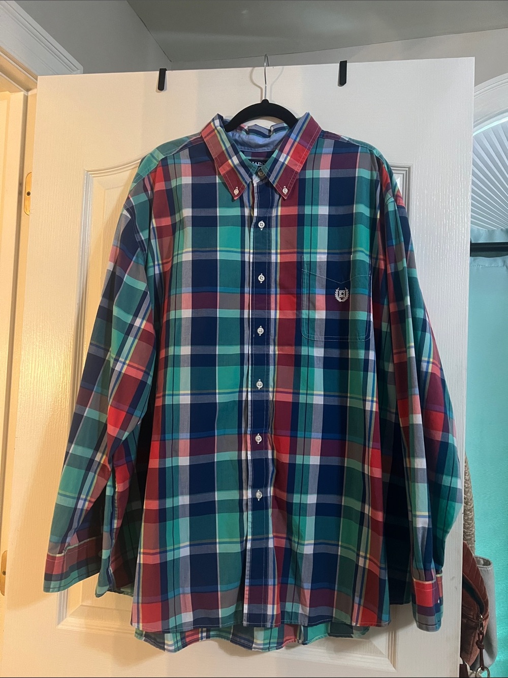 Men's Chaps Plaid Button-Down Shirt in Blue, Green & Red
